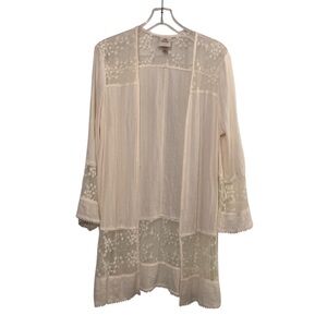 Knox Rose Ivory Kimono with Embroidered Mesh  Size S Boho Festival Whimsical
